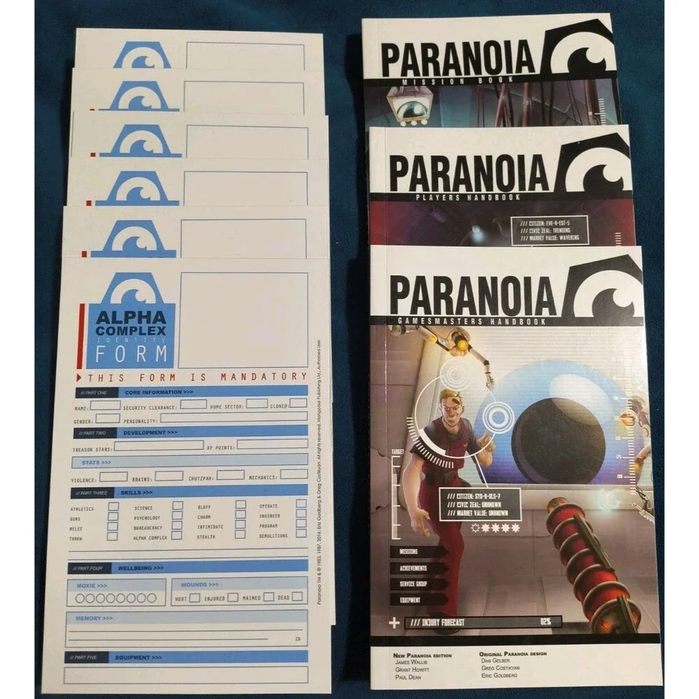 2016 Paranoia Red Clearance Edition Tabletop Role Playing Game 100% Complete